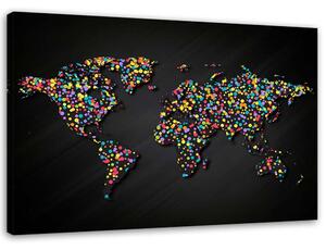 Obraz na plátně Mapa světa s barevnými tečkami Rozměry: 60 x 40 cm