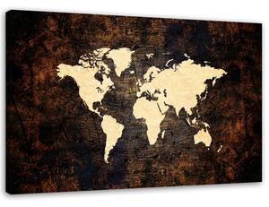 Obraz Hnědá mapa světa Velikost: 60 x 40 cm, Provedení: Obraz na plátně