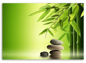 Obraz na plátně Zenové kameny a bambus na zeleném pozadí Rozměry: 60 x 40 cm