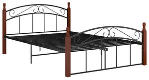 Rám postele černý kov a masivní dubové dřevo 140 x 200 cm
