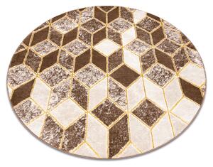 Koberce Łuszczów Moderní MEFE kulatý koberec B400 vzor kostka, geometrický 3D - Strukturální, dvě úrovně rouna tmavě-béžový kruh 200 cm