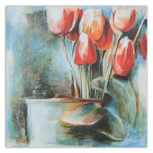 Obraz na plátně Červené tulipány ve váze Rozměry: 30 x 30 cm