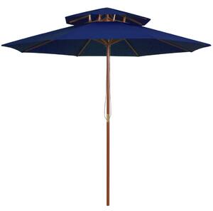 Dvoupatrový slunečník s dřevěnou tyčí modrý 270 cm