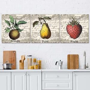 Sada obrazů na plátně Retro ovoce - 3 dílná Rozměry: 90 x 30 cm