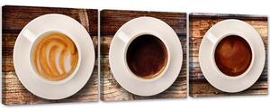 Sada obrazů na plátně Káva ve 3 variantách - 3 dílná Rozměry: 90 x 30 cm