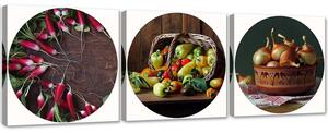 Sada obrazů na plátně Čerstvá zelenina v košíku - 3 dílná Rozměry: 90 x 30 cm