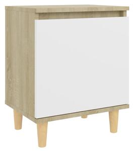 Noční stolek s dřevěnými nohami dub sonoma a bílý 40x30x50 cm