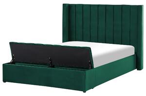 Sametová postel s úložným prostorem 140 x 200 cm zelená NOYERS