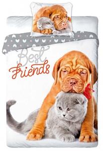 Ložní povlečení pes a kočka - Best Friends - 100% bavlna - 70x90 cm + 140x200 cm