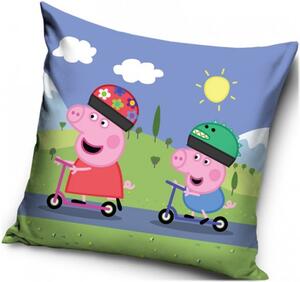 Polštář Prasátko Peppa a George na koloběžkách - 40 x 40 cm