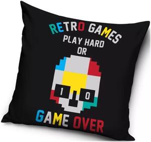 Polštář Retro Games - Play hard or game over - 40 x 40 cm