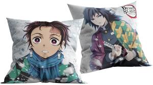 Oboustranný polštář Demon Slayer: Kimetsu no Yaiba - Zabiják démonů - motiv Tandžiró a Tomioka - 40 x 40 cm