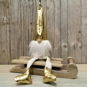 Vánoční dekorace skřítek sedící látkový zlato-krémový 38cm