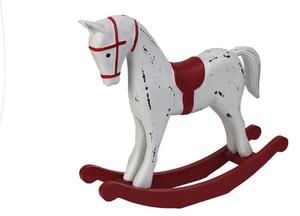 Vánoční dekorace houpací koník vintage bílo-červený 26,5x6,5x23cm
