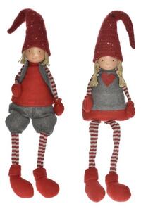 Vánoční dítě s čepicí sedící textil červeno-šedá 18x11x83cm, cena za 1ks