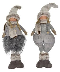 Vánoční dětičky s čepicí stojící textil šedá 16x12x49cm cena za 1ks
