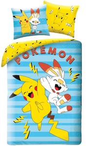 Oboustranné ložní povlečení Pokémoni Pikachu a Scorbunny - 100% bavlna - 70 x 90 cm + 140 x 200 cm