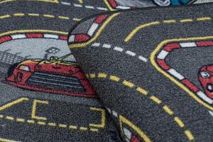 Dětský koberec REBEL ROADS Racers 97 Ulice, auta, protiskluzový - šedý