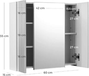 VASAGLE Zrcadlová skříňka - bílá - 60x15x55 cm