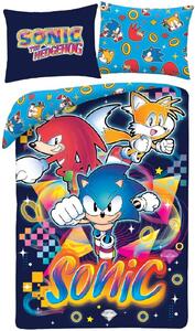 Oboustranné ložní povlečení z mikrovlákna Ježek Sonic - 70 x 90 cm + 140 x 200 cm - zipové zapínání