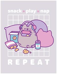 Coral fleece deka kočička Pusheen – motiv Snack ★ Play ★ Nap & Repeat - 130x170 cm