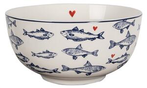 Bílá keramická miska na polévku s kresbou modrých ryb Sun Sea and Fish – 500 ml