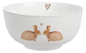 Bílá porcelánová miska na polévku s hnědými zajíčky Bunnies in Love – 500 ml
