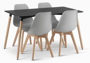 Jídelní set 1 + 4, černý stůl ADRIA 120x80 cm + šedá židle KITO