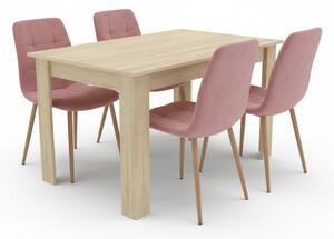 Jídelní set 1 + 4, stůl UMEKO 120x80 cm dub sonoma + růžová sametová židle KARA