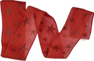 Stuha vánoční lněná STAR LIGHT RED červená 40mm x 2m (15,-Kč/m)