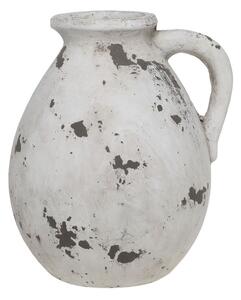 Bílo-šedá antik terakotová váza s ouškem Frejus - Ø 24*28 cm - Chic Antique