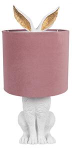 Bílá stolní lampa králík se zlatýma ušima a růžovým stínidlem Konijn – 20x43 cm