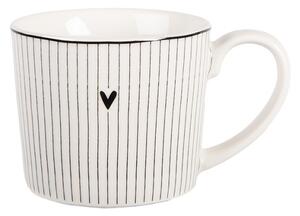 Bílý keramický hrnek pruhovaný se srdíčkem Minimalist Heart – 12x8x7 cm / 275 ml
