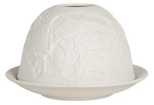 Bílý porcelánový svícen na čajovou svíčku s velkými květy – 12x8 cm