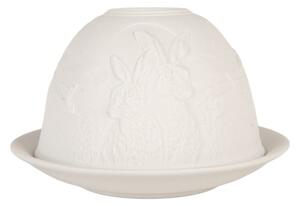 Bílý porcelánový svícen na čajovou svíčku se zajíčky – 12x8 cm