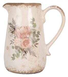 Keramický dekorační džbán s motivem růže a eukalyptus Vintage Rose M – 17x12x18 cm