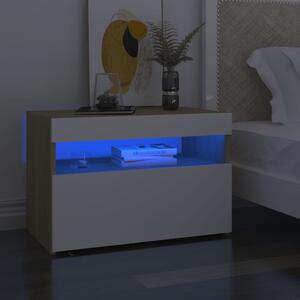 Noční stolek s LED osvětlením 2 ks bílý a dub sonoma 60x35x40cm