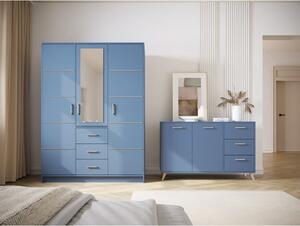 Modrá šatní skříň se zrcadlem 147x200 cm Burren - Cosmopolitan Design