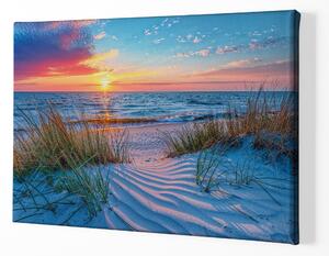 Obraz na plátně - Travnatá pláž a západ slunce FeelHappy.cz Velikost obrazu: 120 x 80 cm