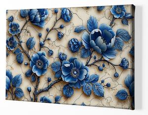 Obraz na plátně - Modré kvítky na krémové zdi FeelHappy.cz Velikost obrazu: 150 x 100 cm