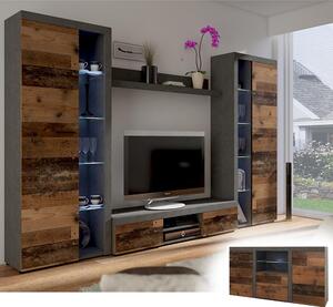 Obývací stěna RUMBA XL + komoda 2F2S | 300 + 156,4 cm | old wood style/matera