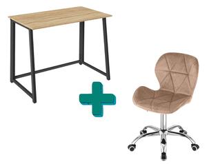 Set do pracovny ZARIMO stůl 80x40 cm dub sonoma + křeslo AVOLA VELVET světle hnědé
