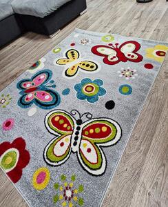 HU Vícebarevný dětský koberec Kids Motýli 581 L.grey šedý Rozměr: 60x100 cm