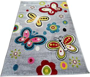 HU Vícebarevný dětský koberec Kids Motýli 581 L.grey šedý Rozměr: 60x100 cm