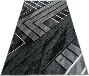 HU Šedý geometrický obdélníkový koberec NEW IDEA 90301-0574 se zelenými čarami Rozměr: 50x80 cm