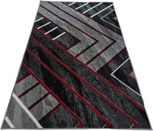 HU Šedý geometrický obdélníkový koberec NEW IDEA 90301-0564 s červenými čarami Rozměr: 50x80 cm
