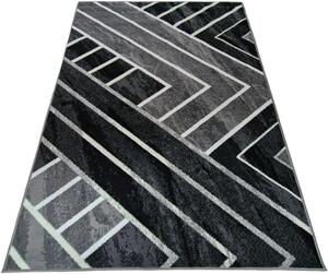 HU Šedý geometrický obdélníkový koberec NEW IDEA 90301-0433 s bílými čarami Rozměr: 50x80 cm