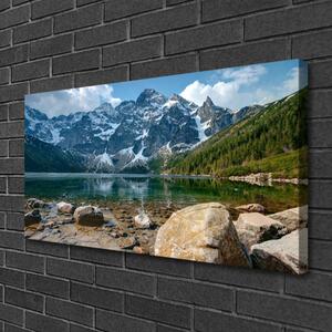 Obraz na plátně Hory Les Jezero Kameny 125x50 cm