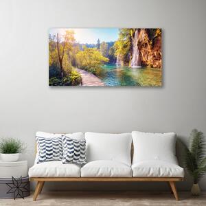 Obraz na plátně Jezero Krajina Vodopád 140x70 cm