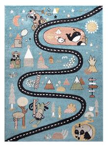 Dětský kusový koberec Fun Route Street animals blue 80x150 cm
